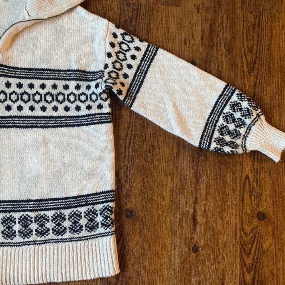 Reitmans Cream Black Fair Isle Half Zip Knit Sweater Size Small Cozy Winter - Picture 3 of 8